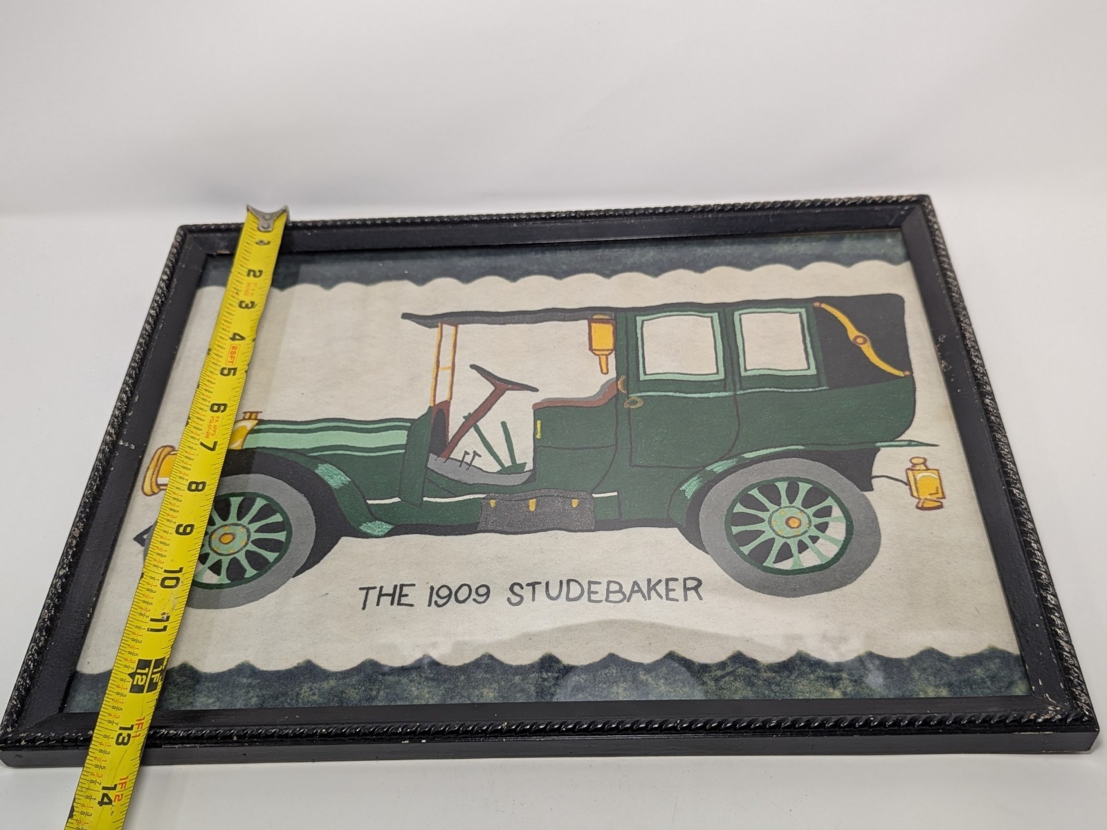 Very Rare Antique picture 1909 Studebaker; USA, Paint On Felt, Framed 13″ X 17″