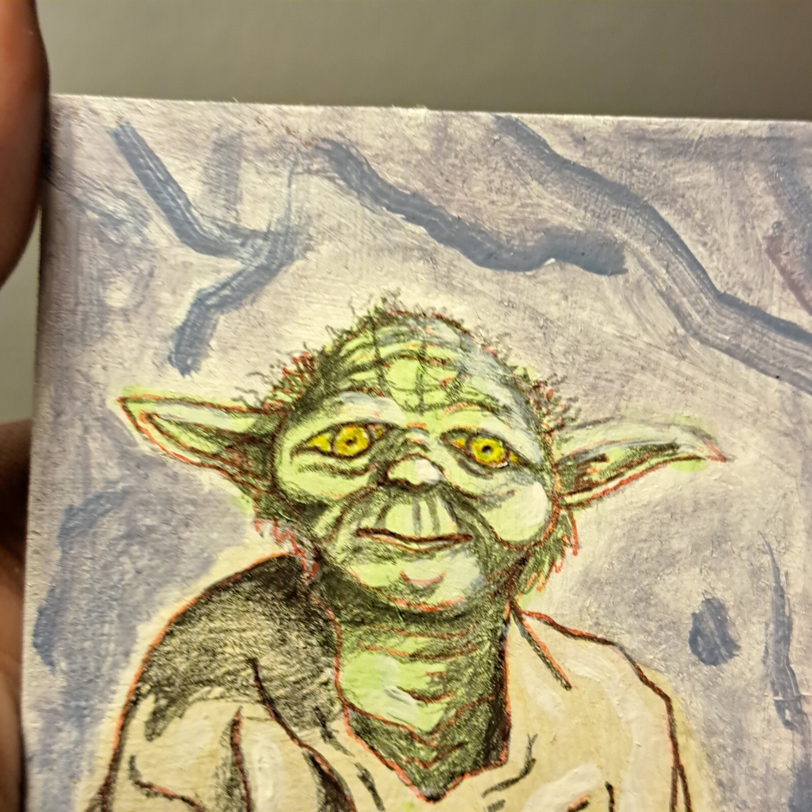 aceo original acrylic pencil ink «Star Wars Yoda» (OOAK) Limited ATC 1/1 signed