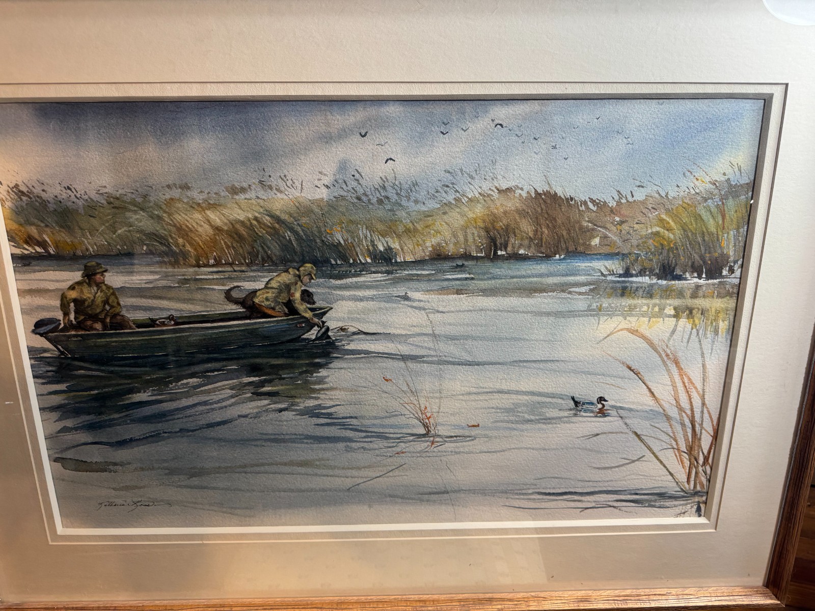 Katherine Ross Signed Original Watercolor Setting the Decoys Duck Hunting Framed