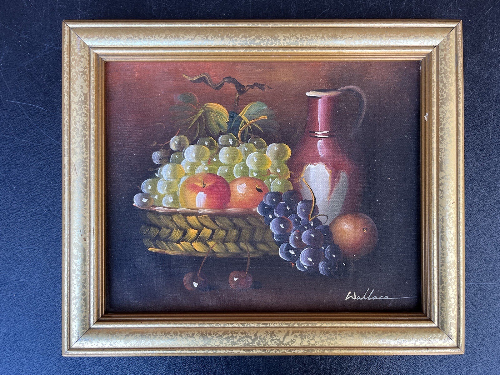 Wallace Still Life Painting Canvas Art Fruit Basket Pitcher 12″ x 10″