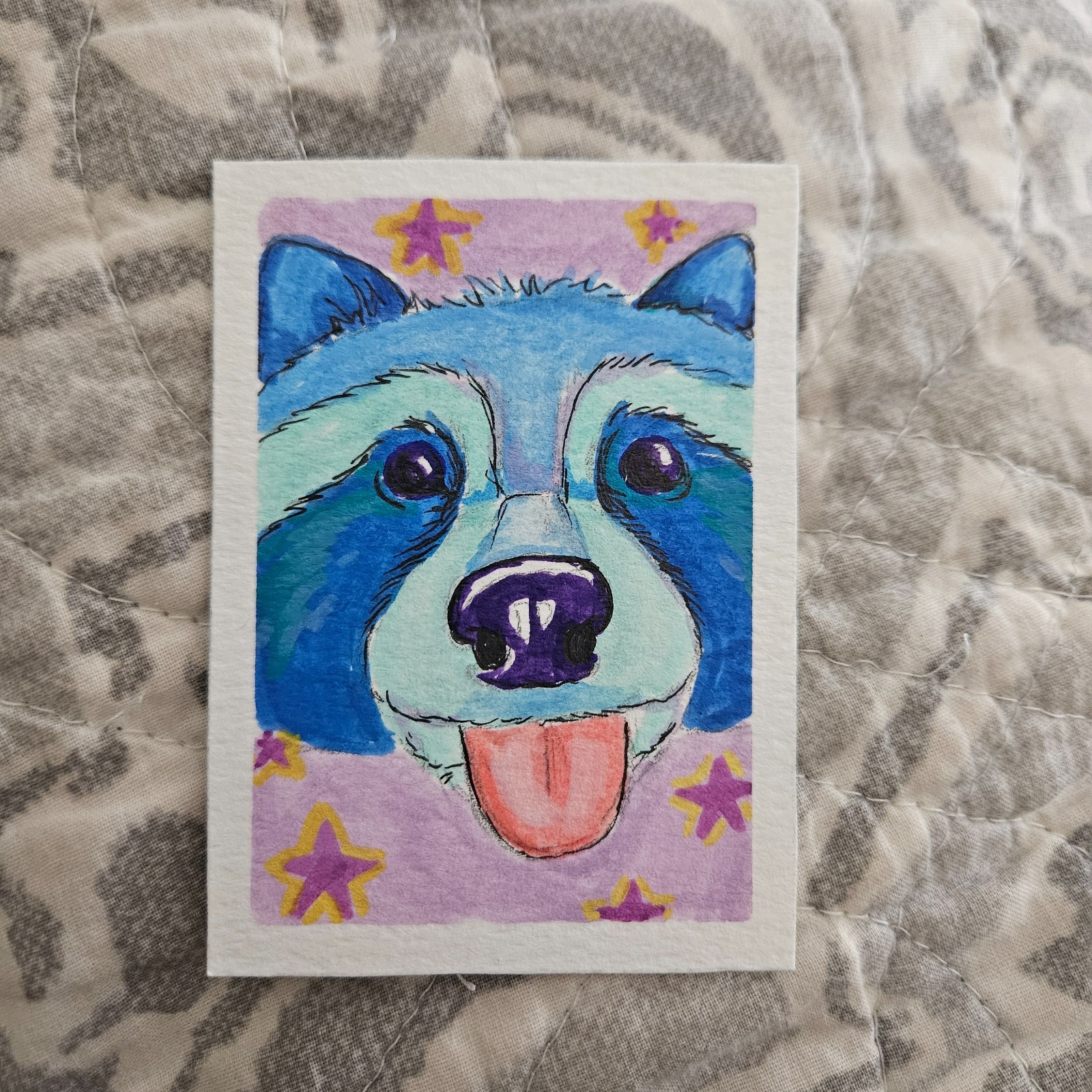 ACEO Art Original Acrylic, 2.5 x 3.5 inches, raccoon close up