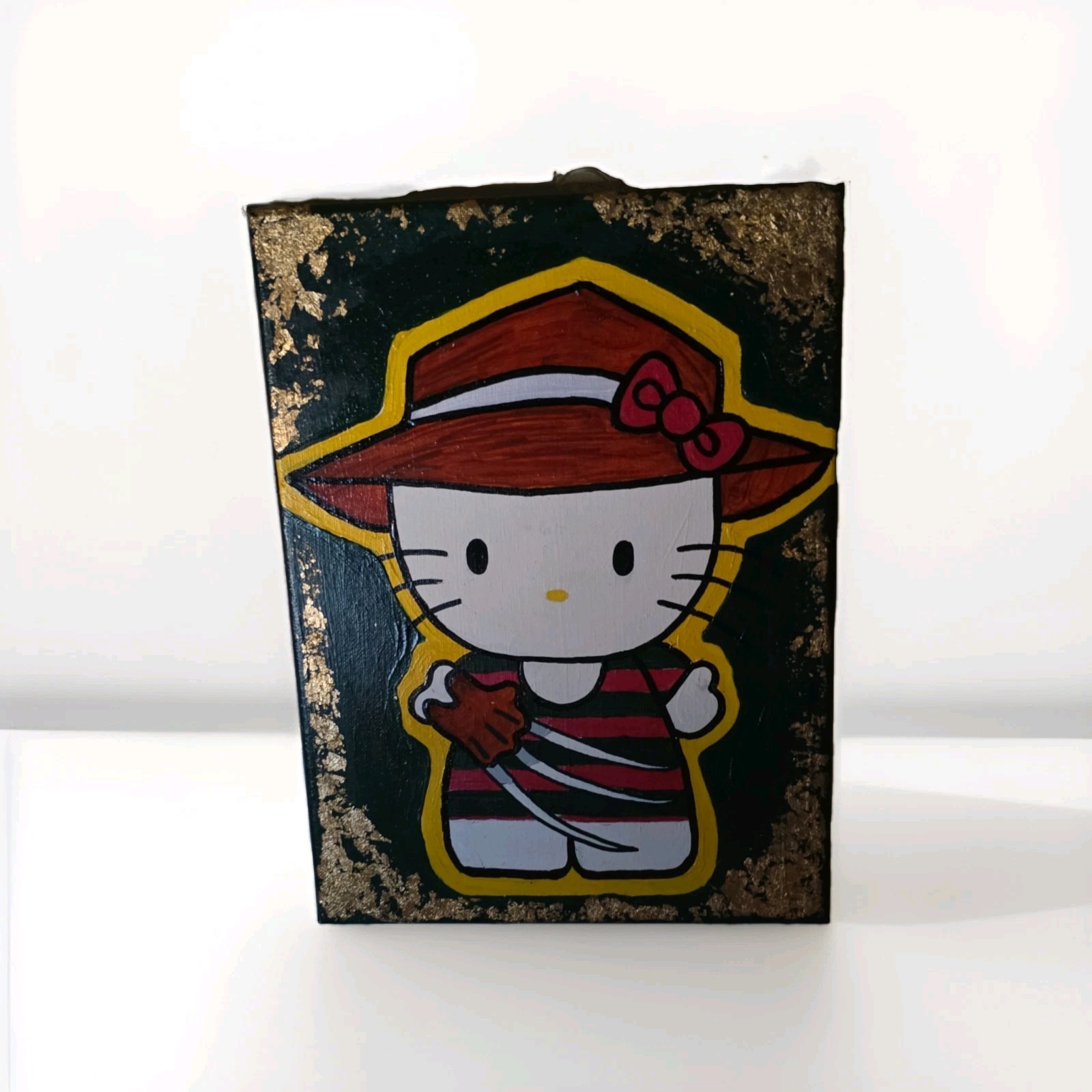 Hello Kitty Cartoon Pop Art Painting, Unframed Wall Art Black & Gold