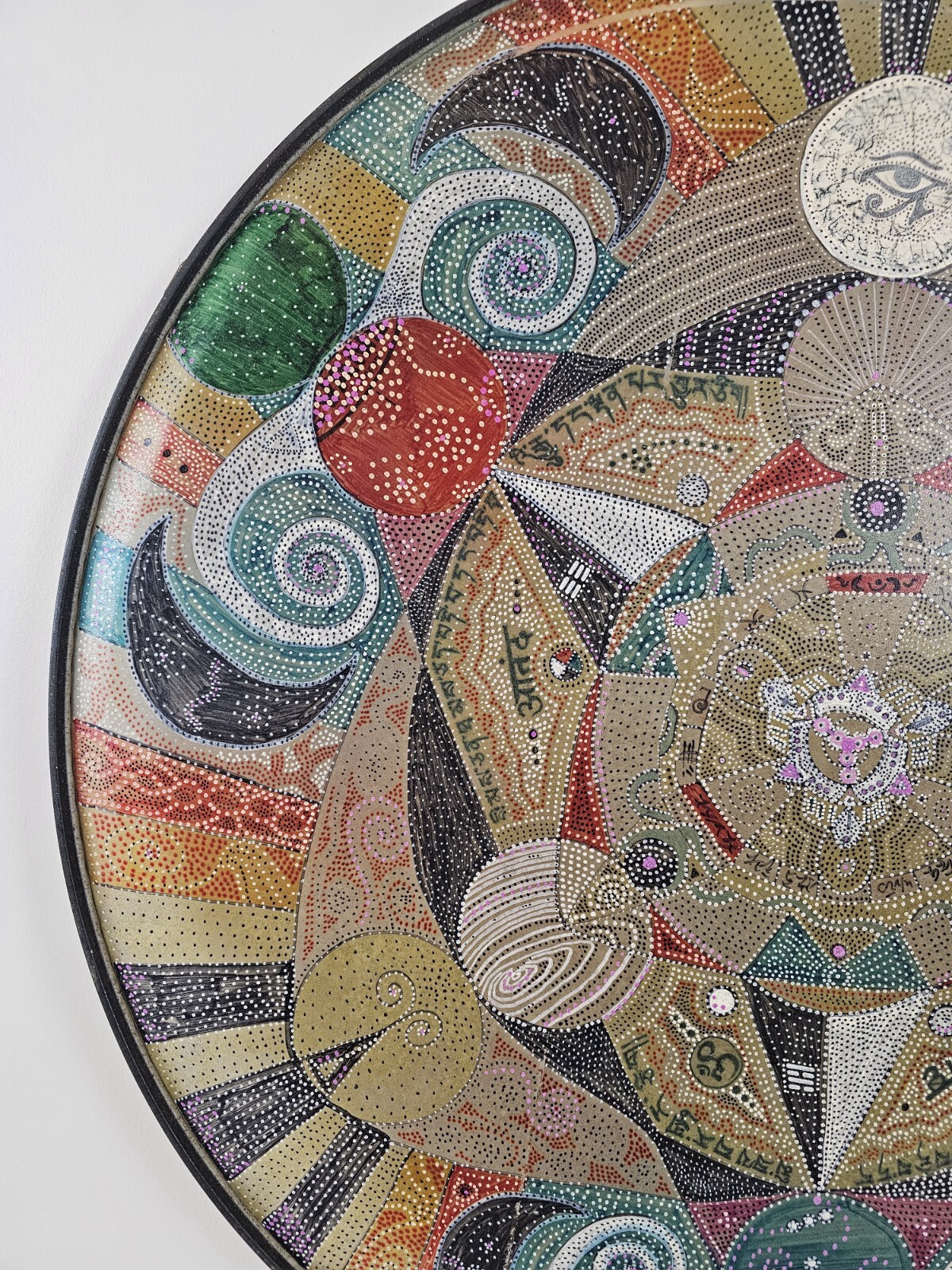 ART – Original Signed Abstract Mandala Pointalism Painting on 25 Inch Drum Head