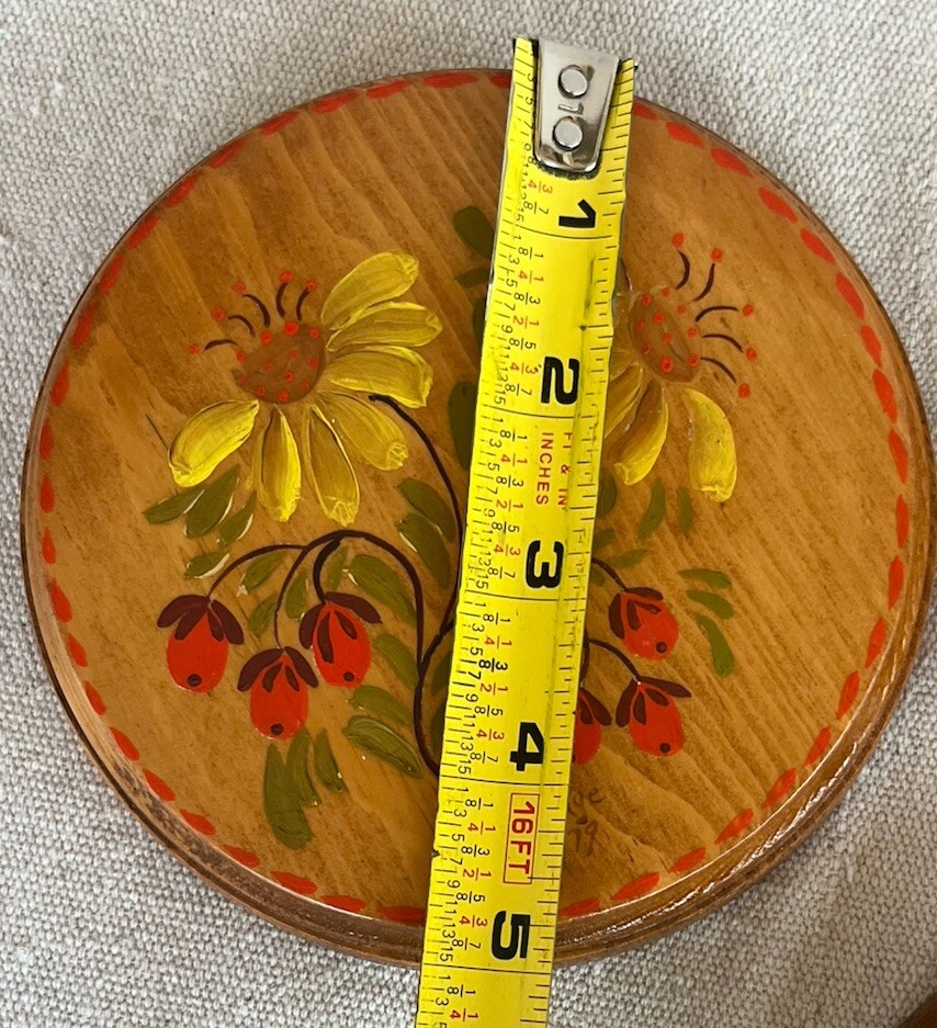VTG Hand Painted and Signed Marge ’79 Trio of Wood Flowers Plaques Daisies, Rose