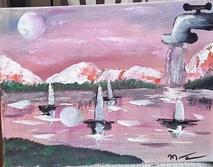 Fill The Tub, Acrylic Painting – 12×16 Hand Painted Artwork on Canvas