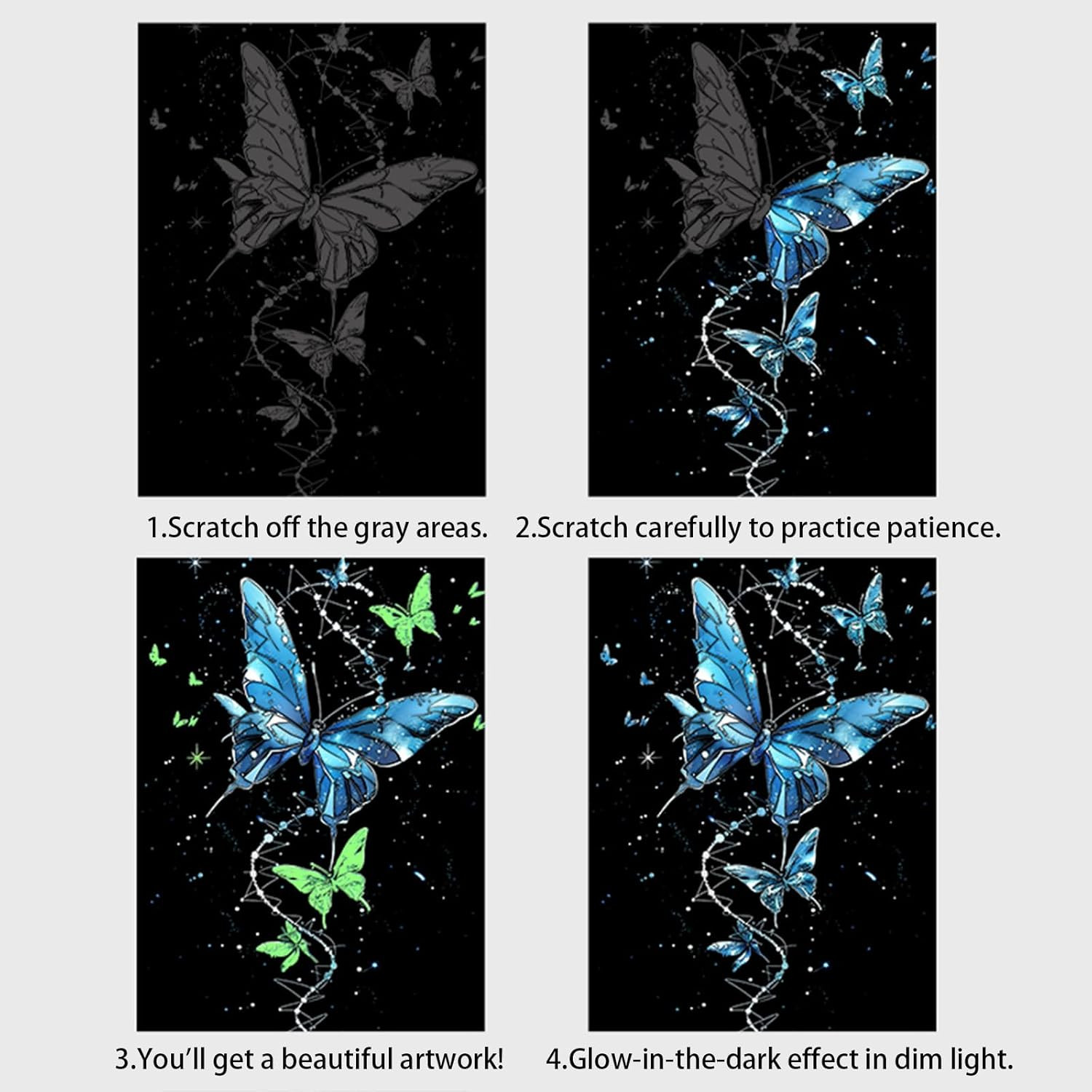 Glow in the Dark Scratch Art Paper，Engraved Landscape Scratch Painting Rainbow B
