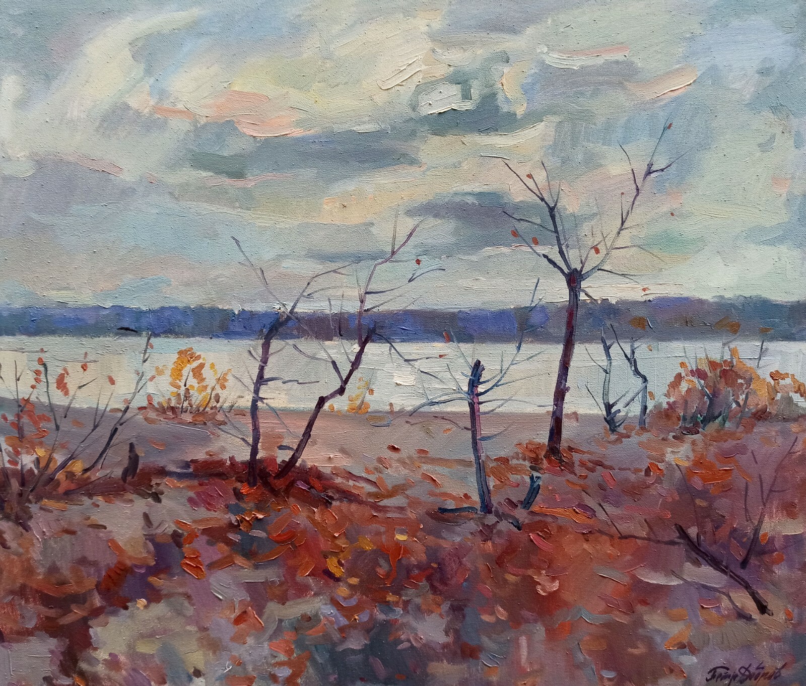 Oil Hand Painting Canvas Autumn Landscape Tovpev P. Original Framed nDobr163