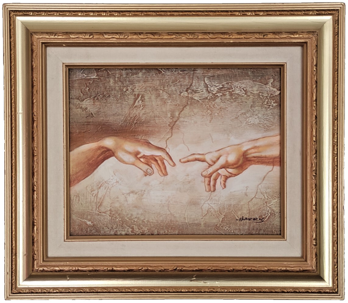 Original Signed Acrylic Pastel Painting Michelangelo The Creation of Adam Framed