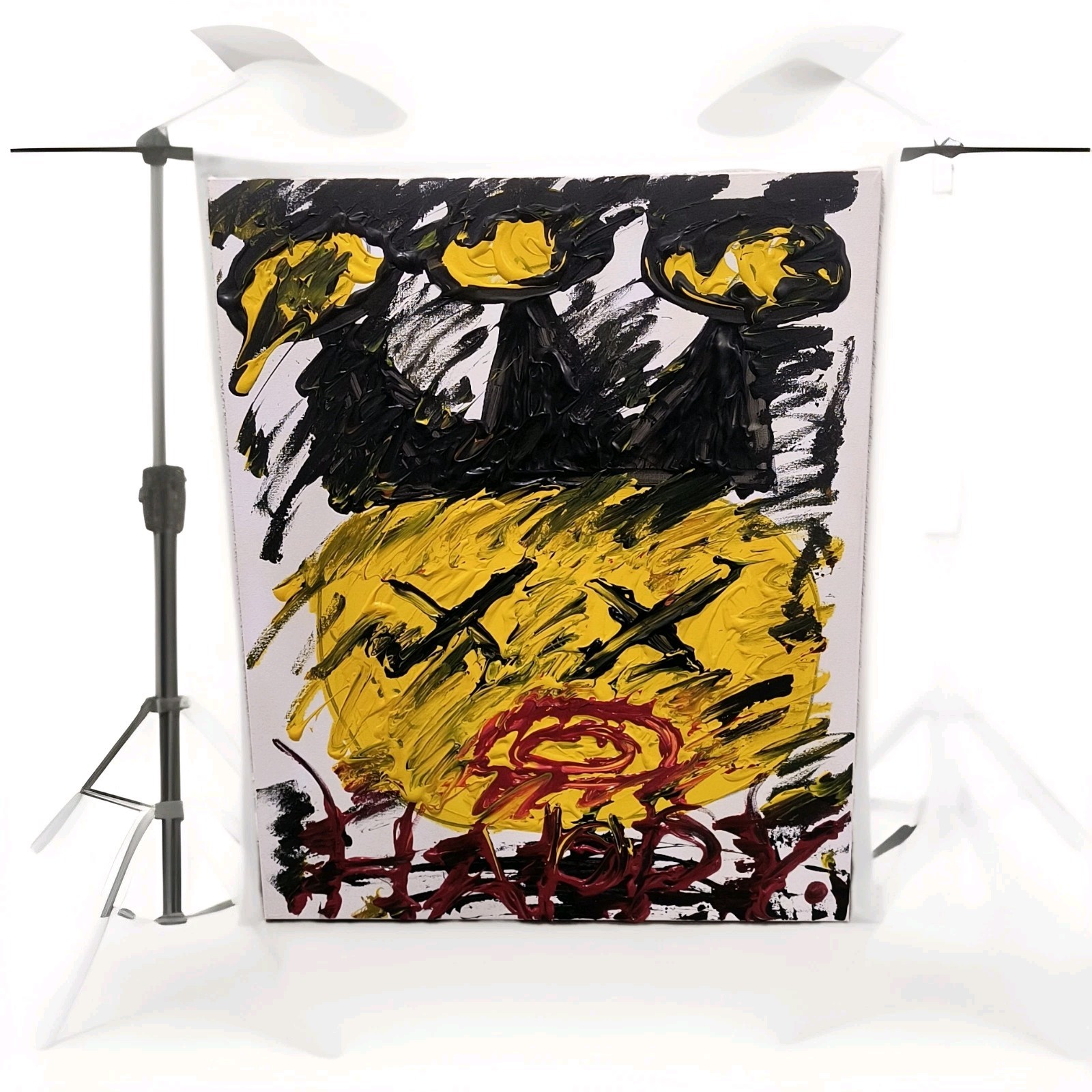 Trey Coppland, HAPPY, Abstract Face Acrylic Painting, 20+24 in, 2026, Signed