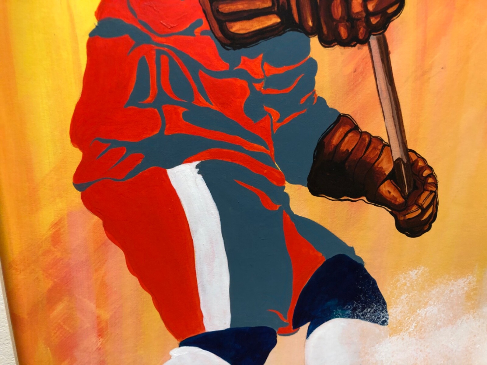 MCM POP ART PAINTING HOCKEY PLAYER WISCONSIN SIGNED 1973 WRIGHT WARHOL STYLE