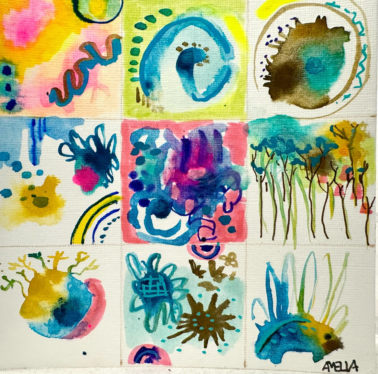 Original Art OOAK «Peace» Abstract Squares Colorful Whimsical Wall Decor Collage