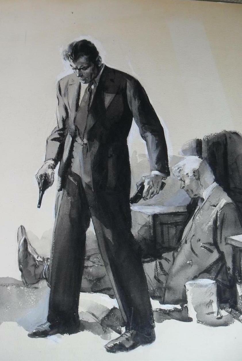 LELAND R GUSTAVSON ORIGINAL ART HARD BOILED PULP ILLUSTRATION 1940’S ON BOARD