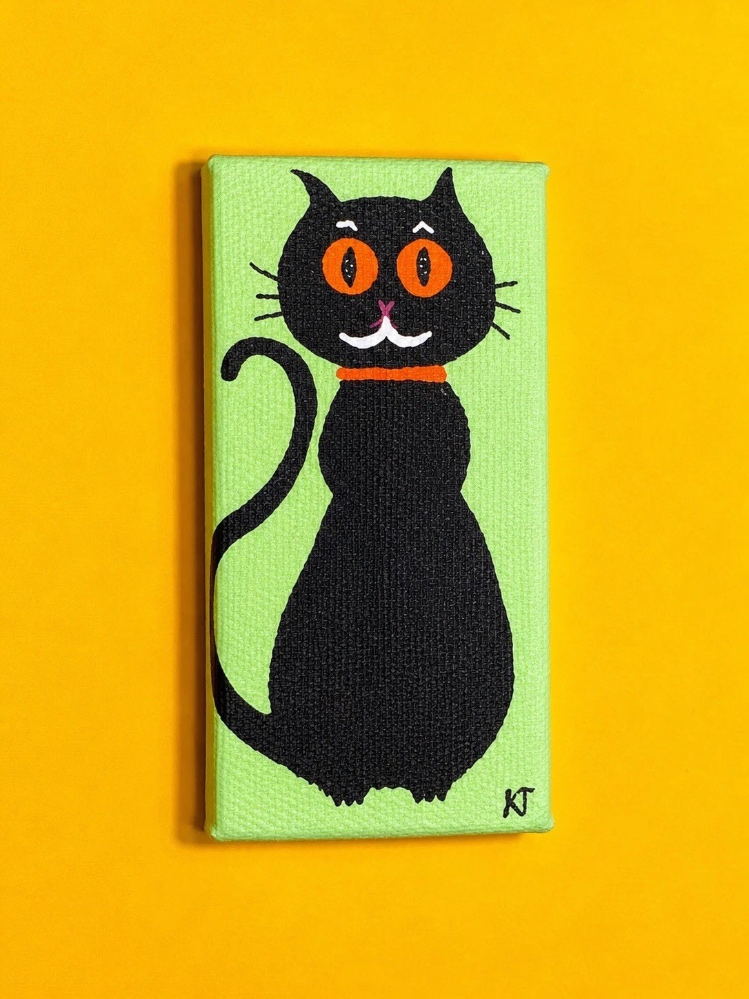 CUTE! Mini Mustache Black White Cat Kitten Painting