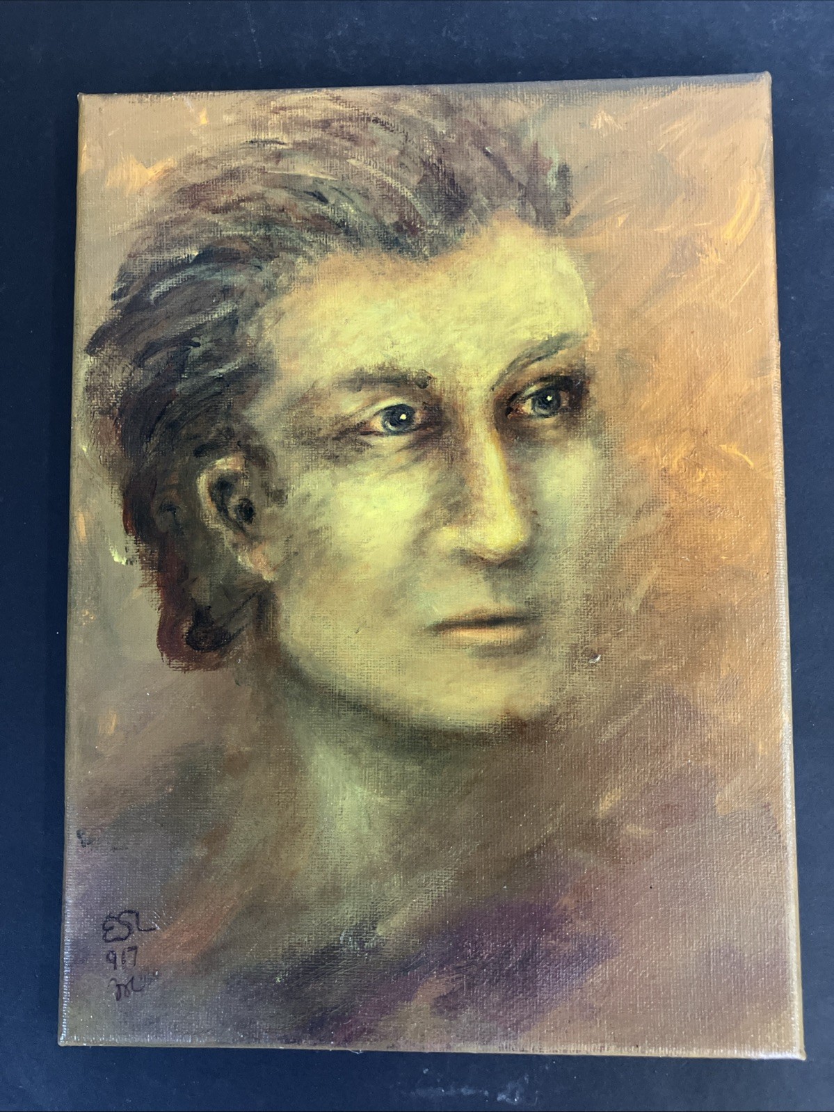 Original Painting Stretched Canvas 9″ x 12″ by Elspeth S Lambert Yellow Face 2
