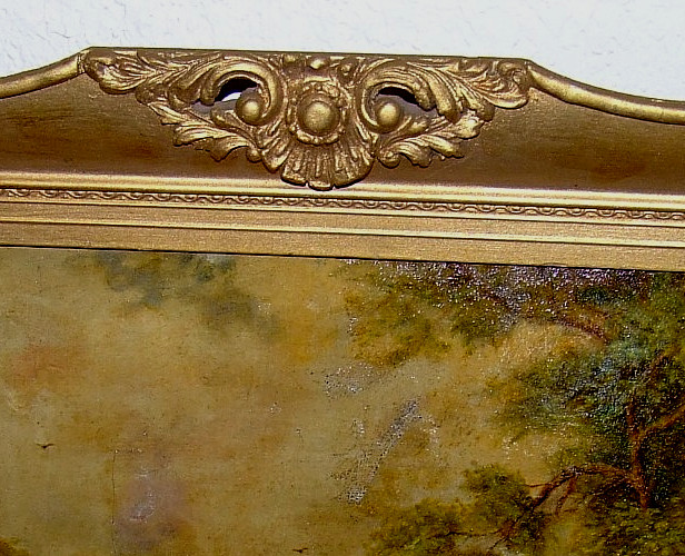 Antique 19th C. Landscape Gathering Watering Cows Oil on Board Gilt Ornate Frame