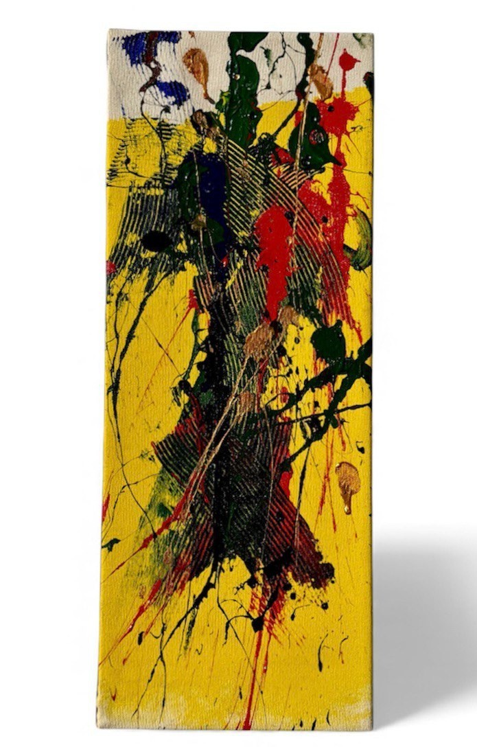 ⭕️ ANTHONY MENENDES ABSTRACT ACRYLIC PAINTING ON CANVAS 29×11 SIGNED LABEL 2007