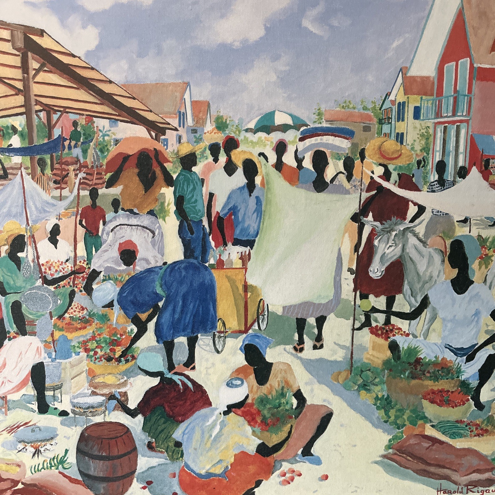 Harold Rigaud Certified Genuine LITHO ON CANVAS «MARKET PLACE»27X23”