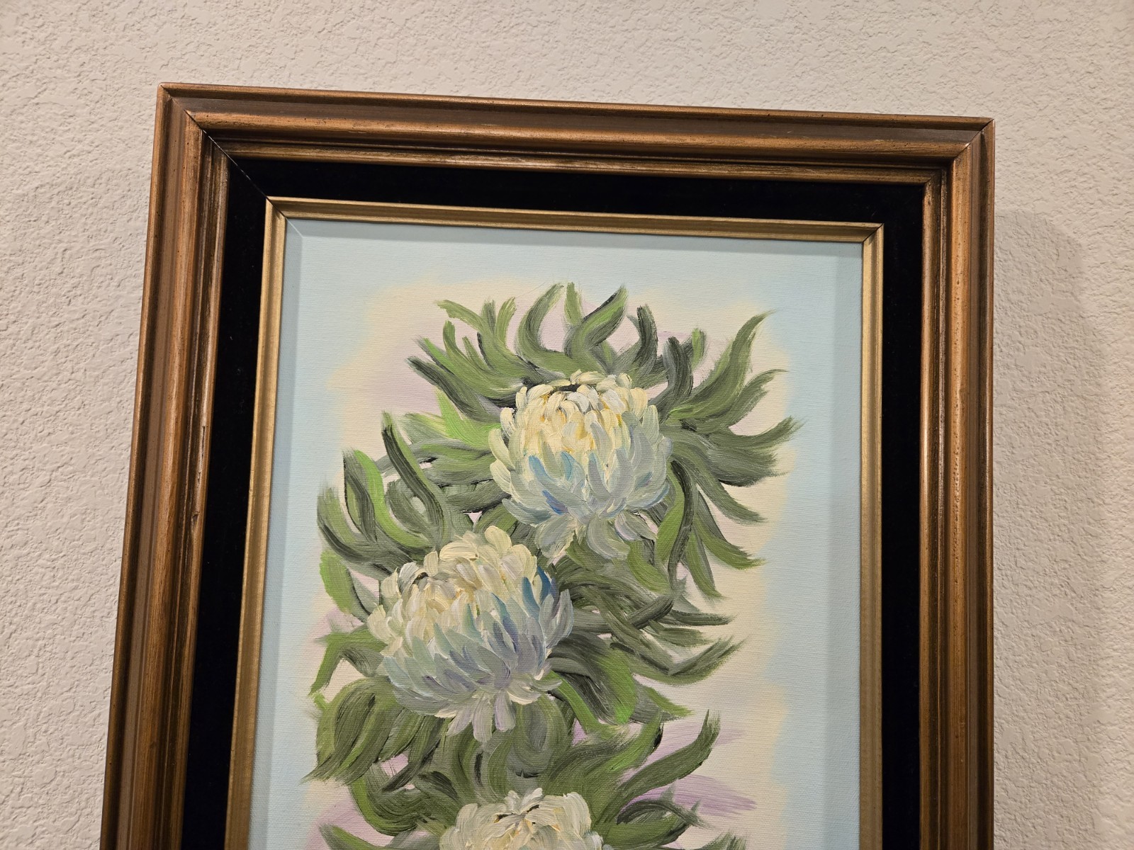 Vintage Original Oil Painting Of Chrysanthemums Vtg Frame Timeless Beauty Flower