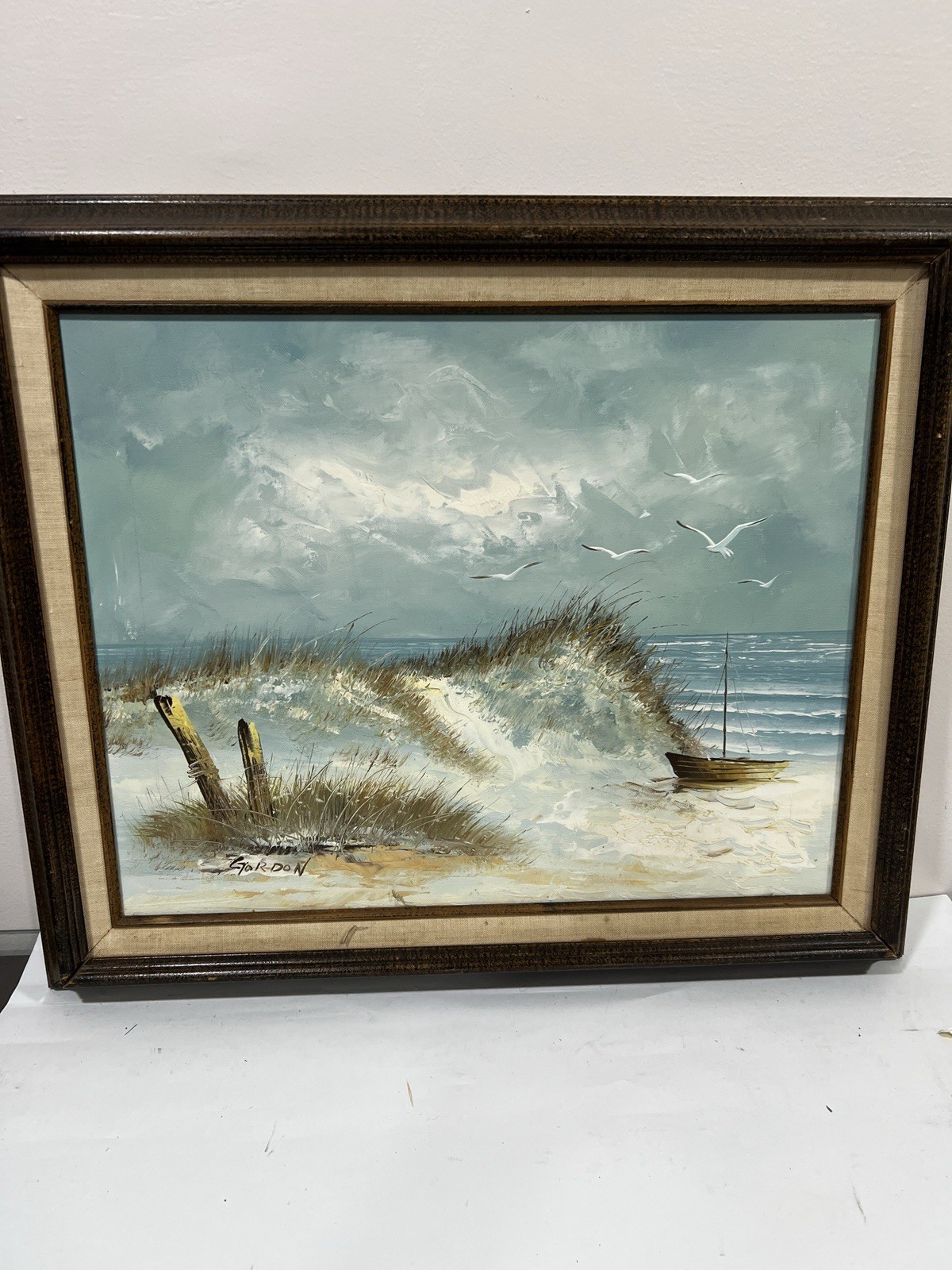 Vintage Original Oil Painting Beach Seascape Ocean Coastal Landscape Signed