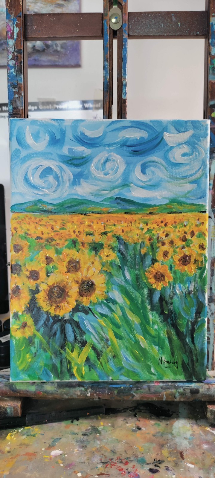 Original Expressionism 9 x 12 Sunflower Fields Forever Canvas Wall Painting
