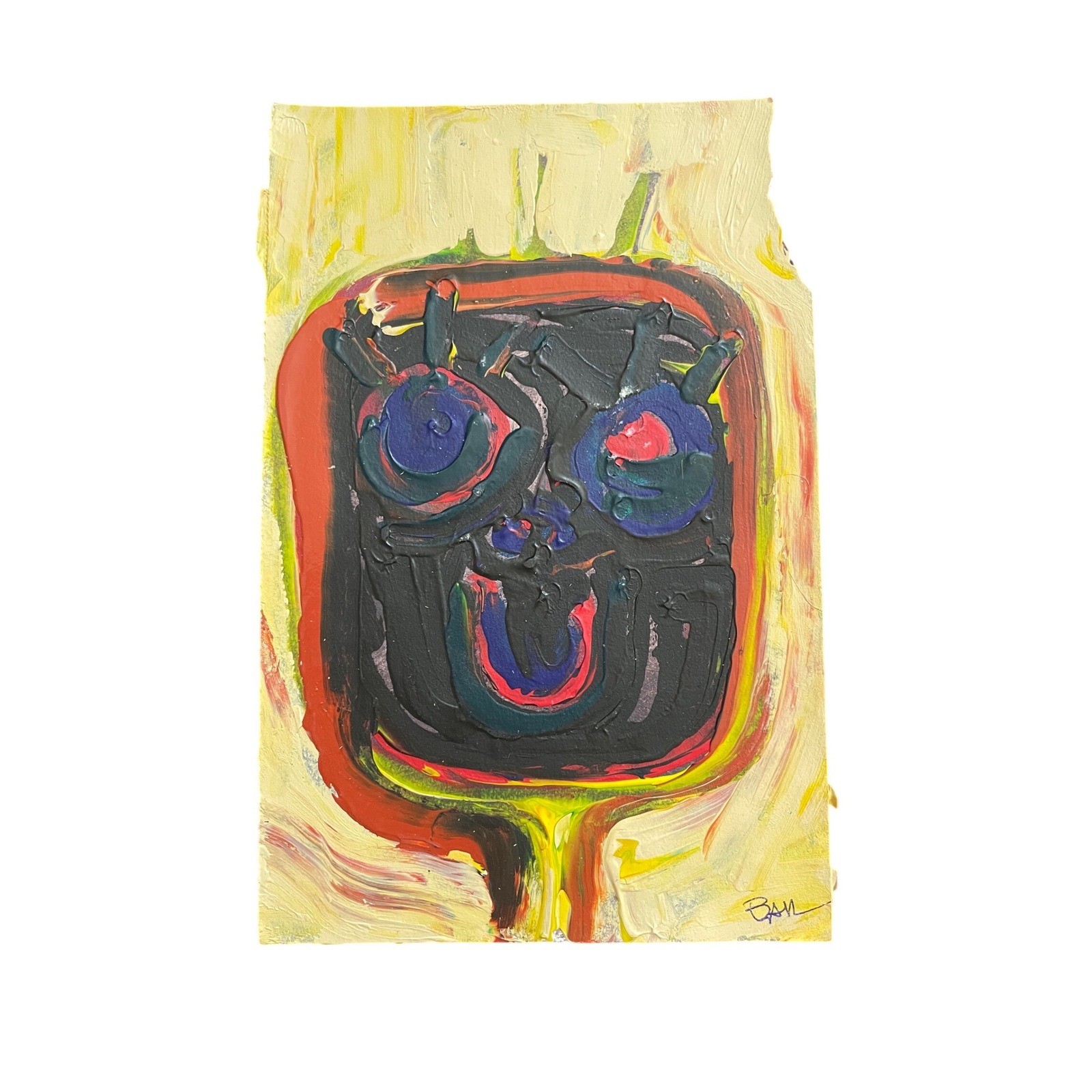 Original Abstract Portrait Impasto Oil Painting Signed 5.5×8.5 Neo-Expressionism