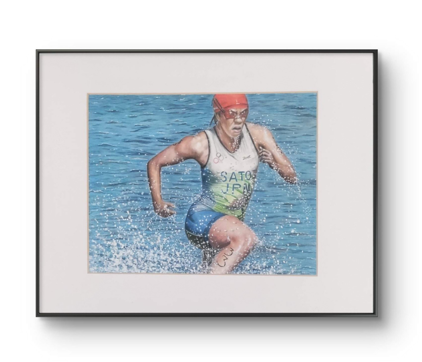 Original Sports Runner 14 x 11 Colored Pencil Paper Matted Art