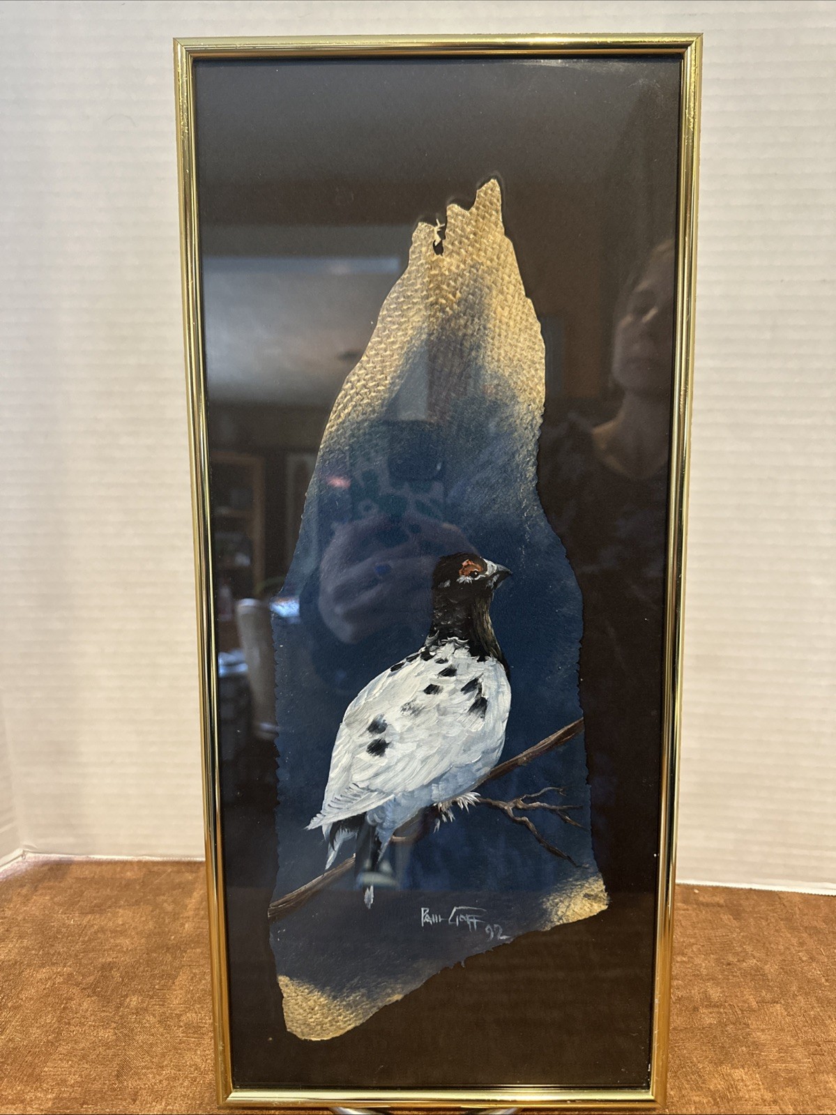 Original Ptarmigan Bird Oil Painting On Alaskan Salmon Skin Paul Goff Art 8 X 18