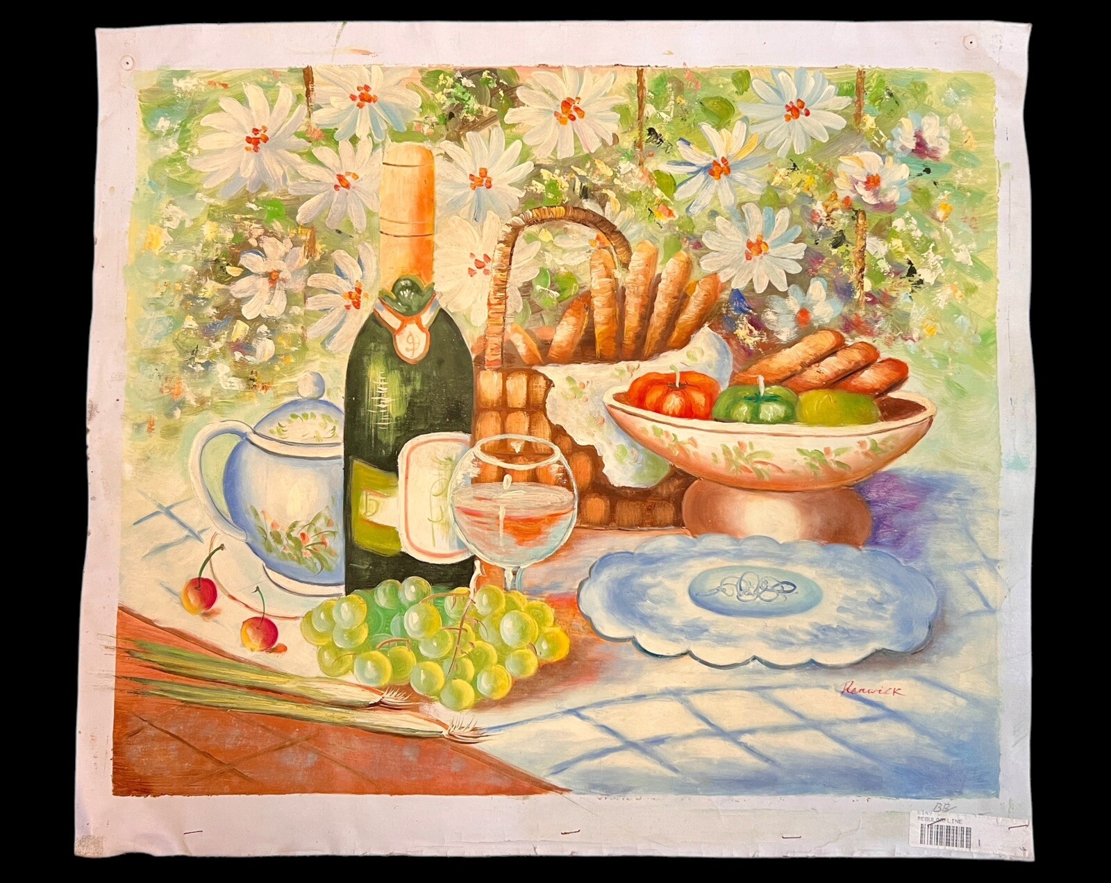 Artistic Impressions Canvas Oil Painting by Renwick Picnic Food Wine 24 X 20