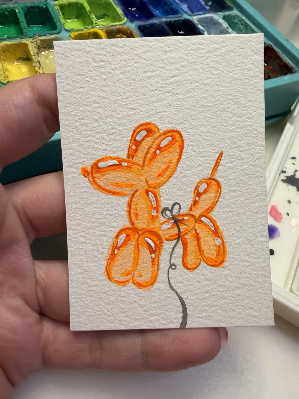 ACEO Original Mini Painting/Orange Balloon Dog