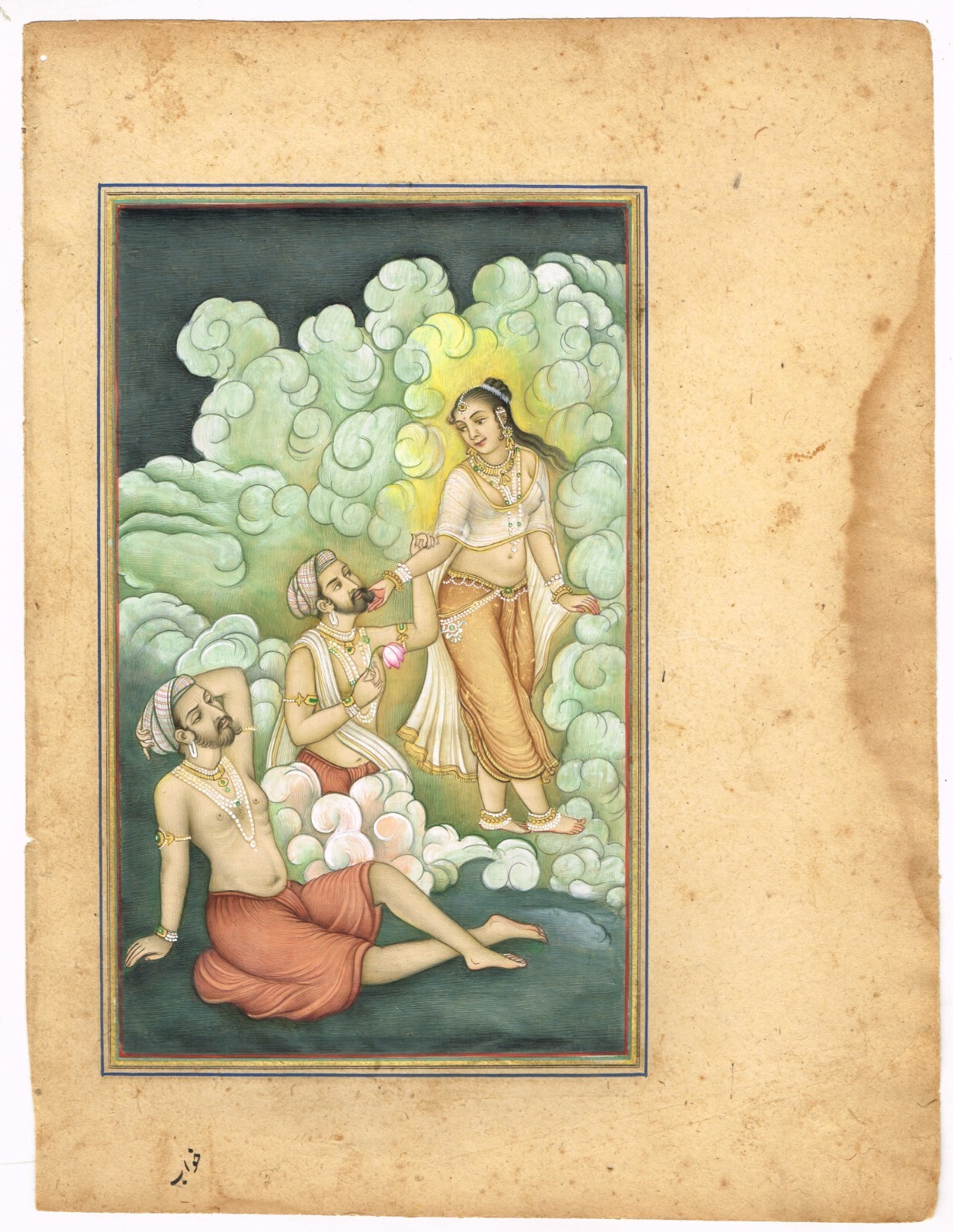 Indian Miniature Painting A Man in Dream With Queen Love Scene 7.5×9.5 Inches