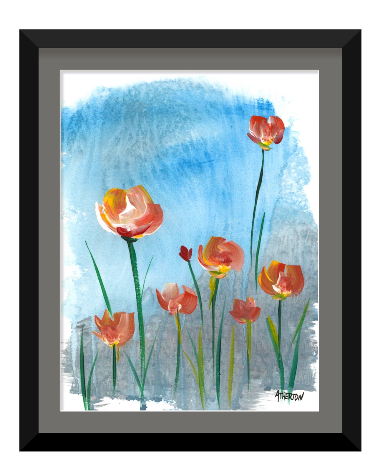 9×12 Original Poppy Flower Painting Modern Floral Colorful Expressionist Decor