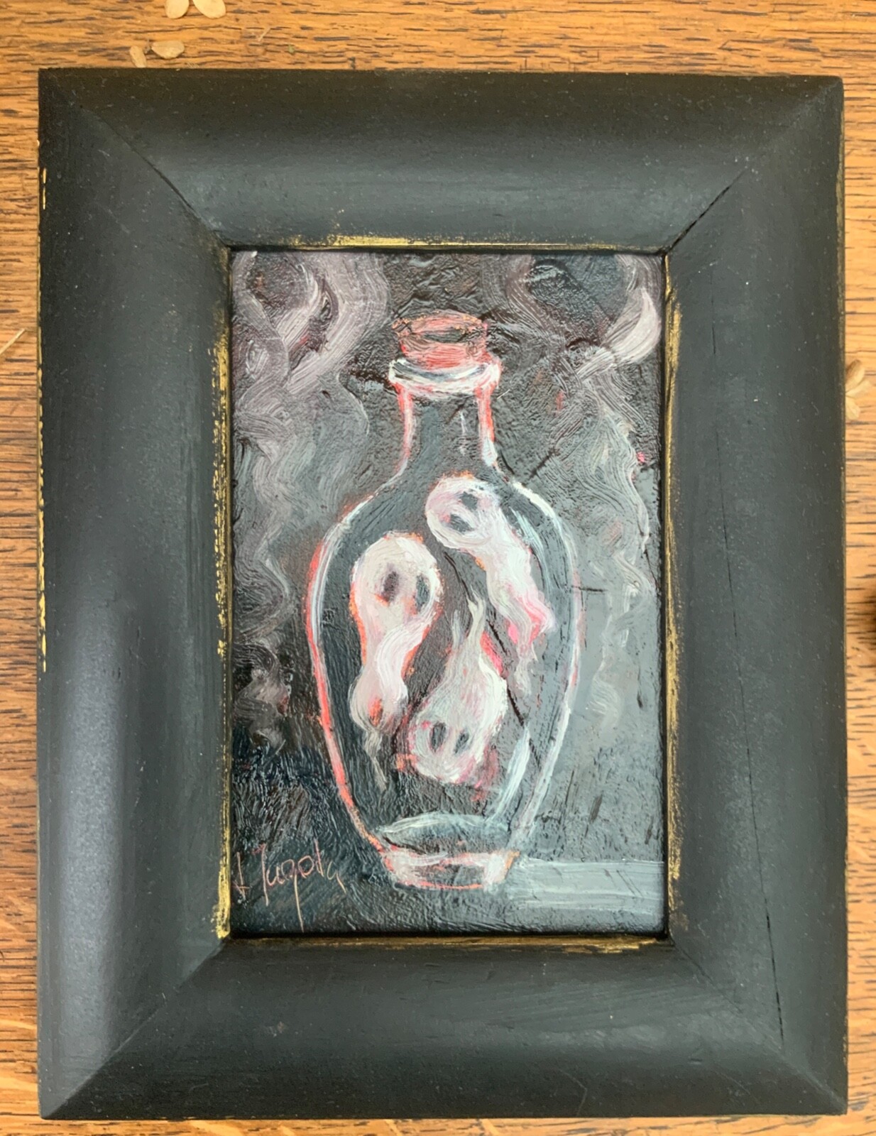 Original Art Ghost Painting Spook Framed 6.5×8.5″ Oil Painting Spooky Artwork