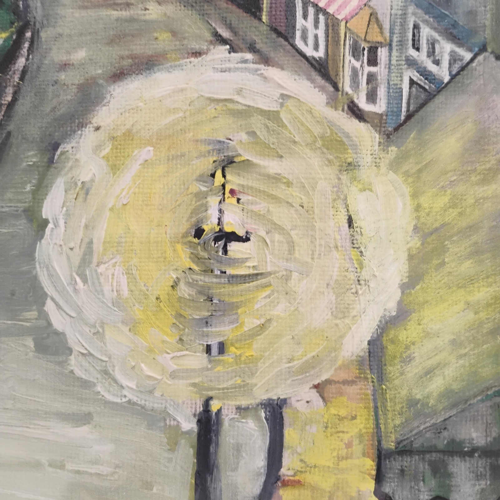 VTG Expressionist Gouache On Paper Painting French Street Scene Unsigned 18X14