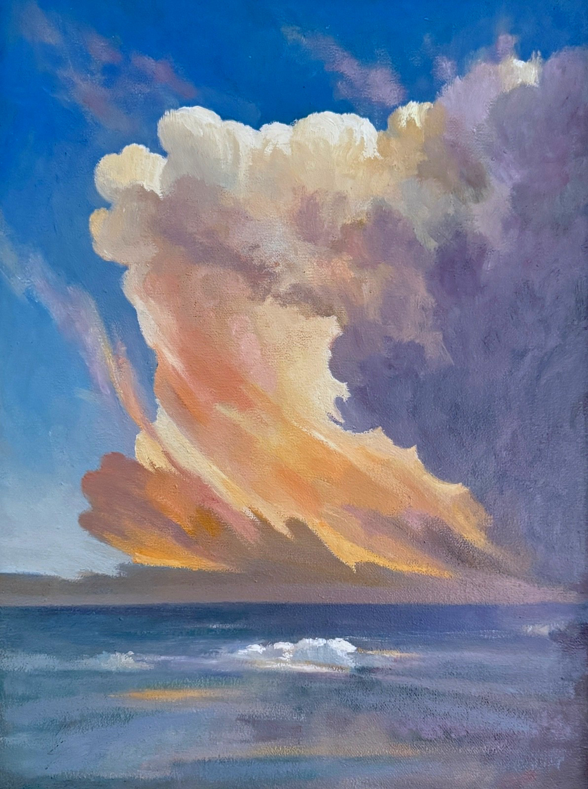 Sunset Sky clouds Calm Waters Signed YASAMI oil painting framed 21″ x 25