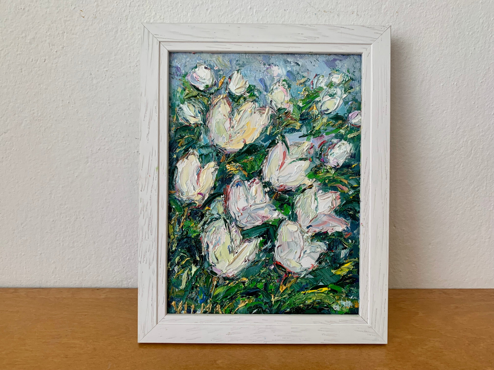White Tulips Flowers Oil Painting On Canvas Board Blooming Garden Wall Art Decor