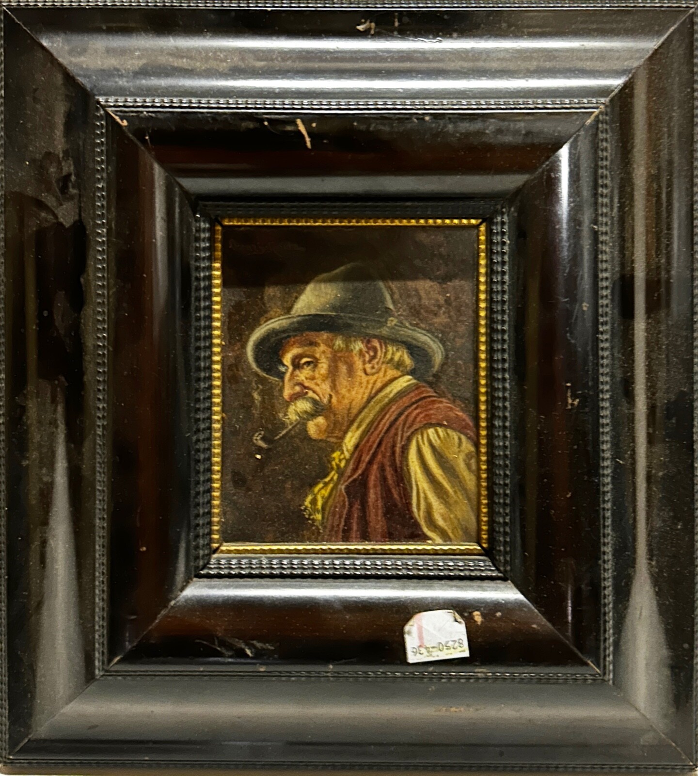 Adolf Schmitt Oil Painting: Profile of an old man with a pipe
