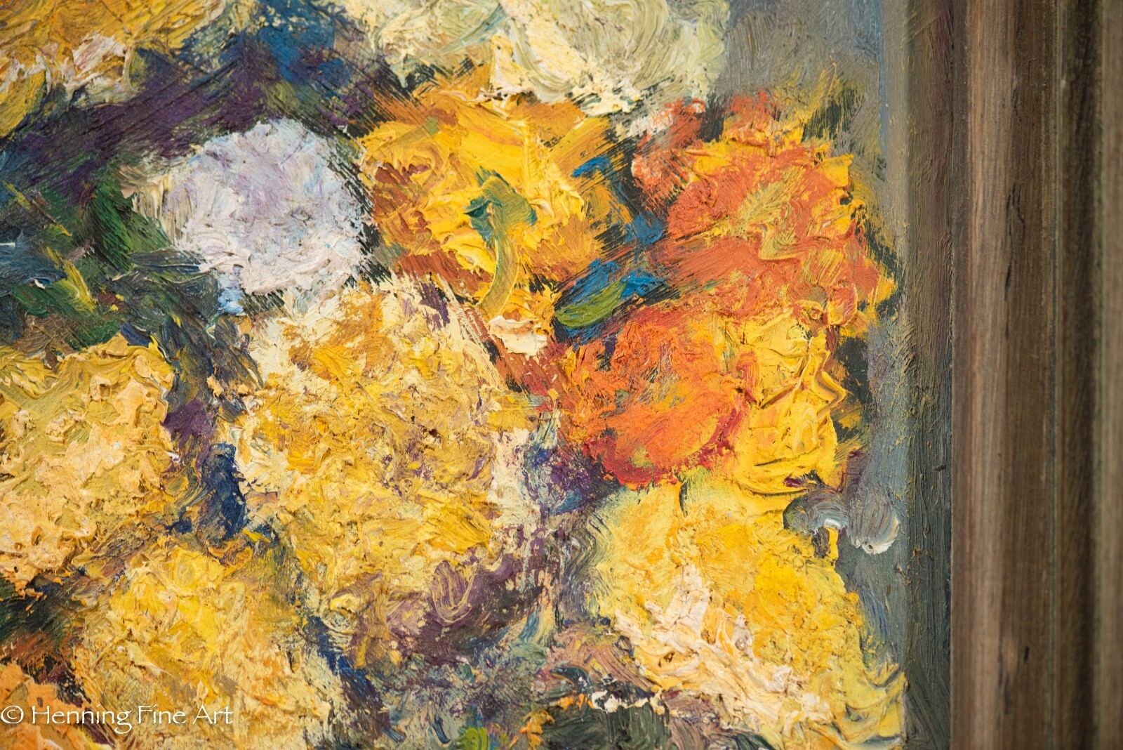 Beautiful Vintage Modern Expressionist Oil Painting of Yellow Floral Still Life