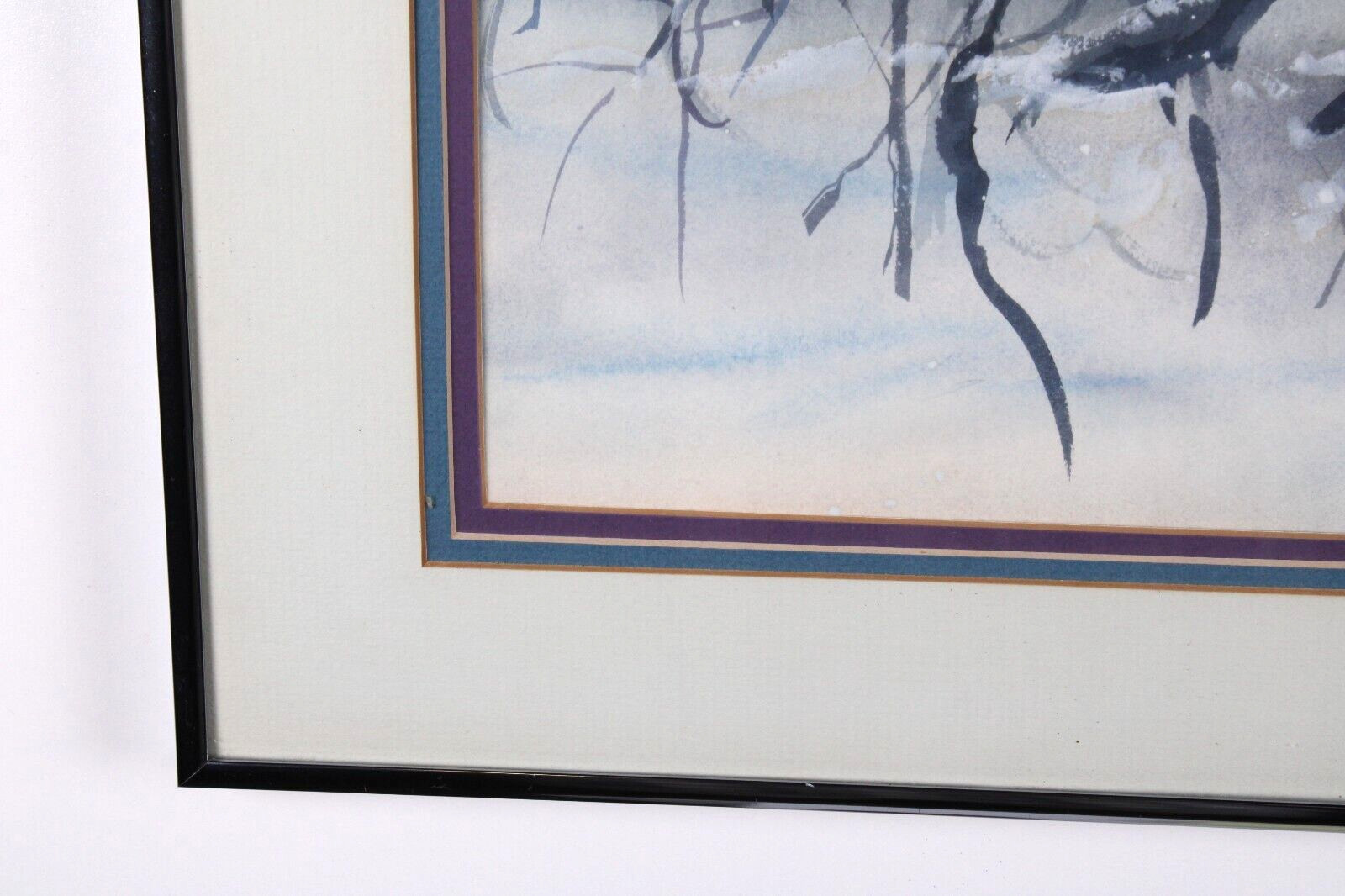 Landscape Winter Scene With Snow Watercolor Painting Signed Illegible 1984