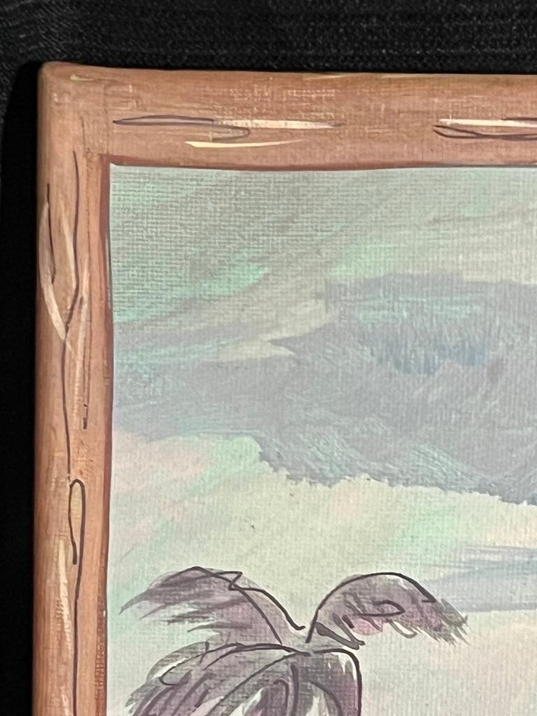 Vintage Nautical Coastal Beach Landscape Seascape Oil Painting Mermaid Dolphins