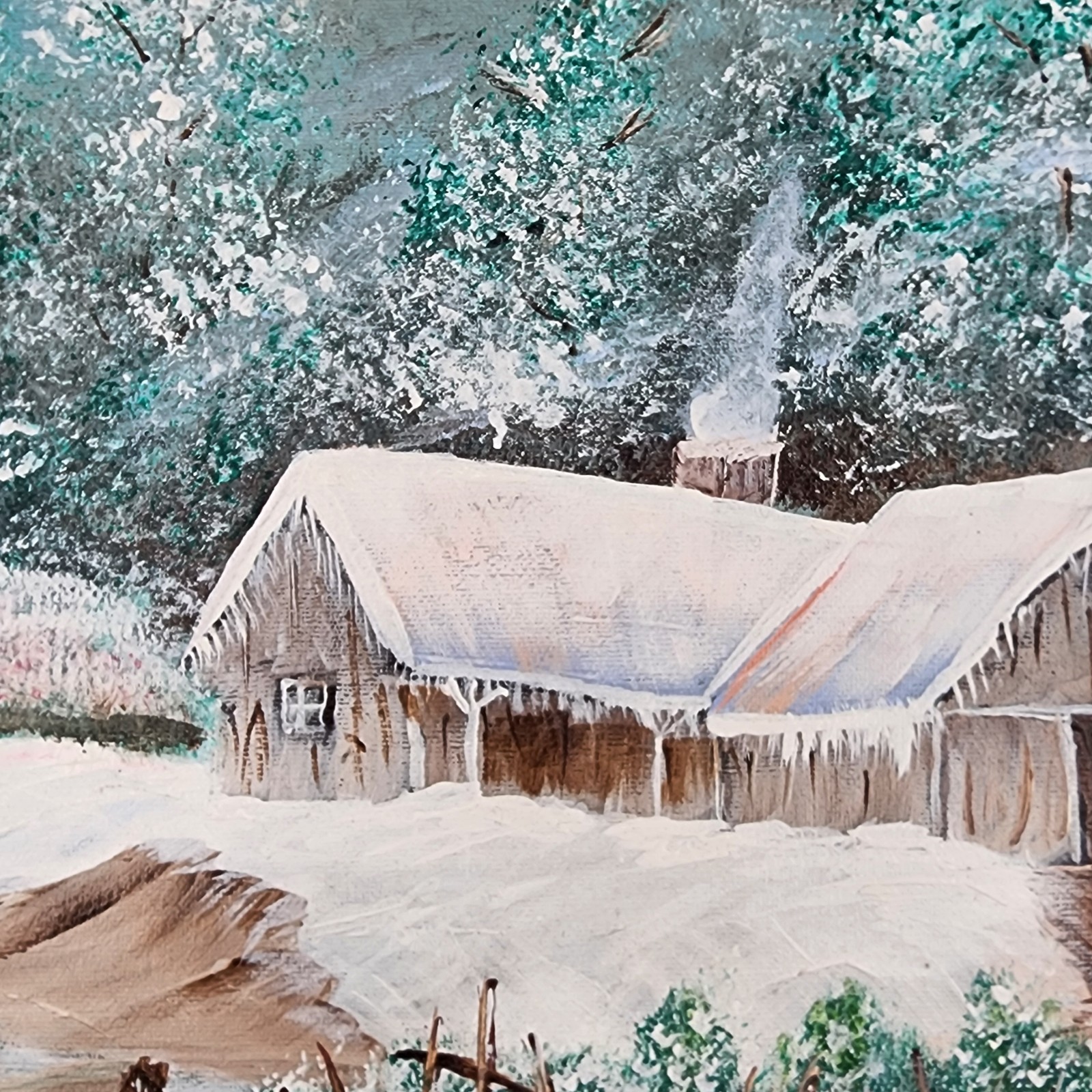 Original Winter Landscape Oil Painting Snowy Barn Farm Signed Noel 17×21 Framed