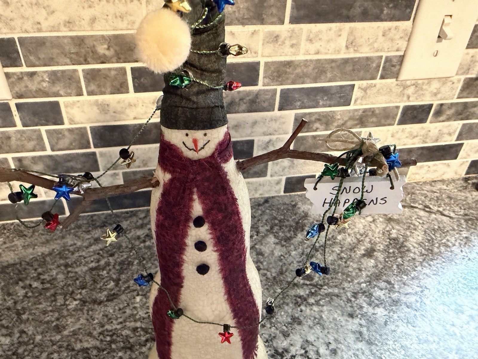 Gail Downey Artisan Handcrafted Painted Canvas Snowman With Wood Base