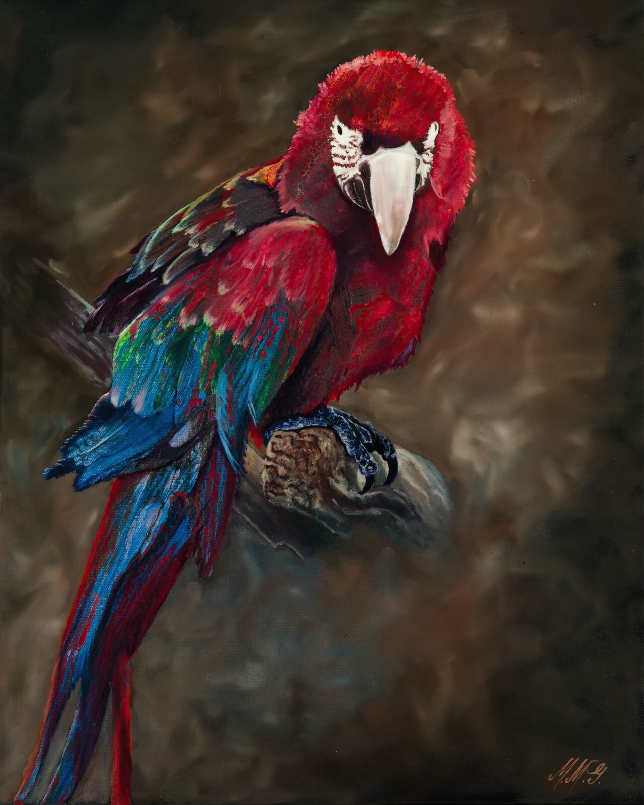 🔵 Greenwing macaw 2 / Original Handmade Painting Bird Animals Love Art Decor