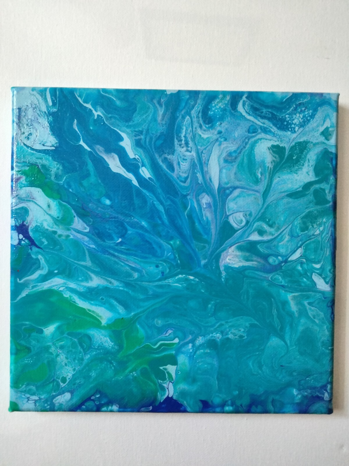 Original Acrylic Abstract Pour Painting Stretched Canvas 8″x8″x0.5″ Wall Decor