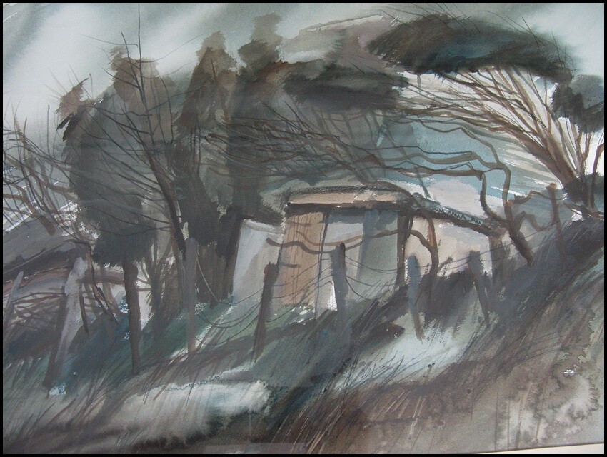 Vintage 1981 Peter Schulz Watercolor Painting Goolwa Australia Old Sheds Signed