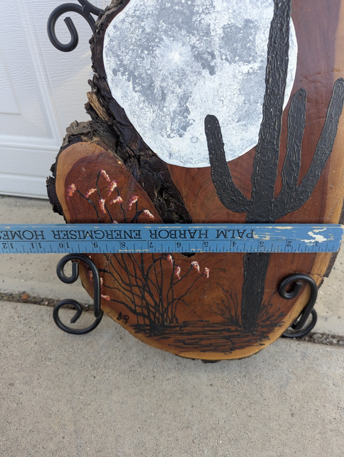 Original Southwest Desert Art Hand Painted on Live Edge Wood Slice Saguaro Moon