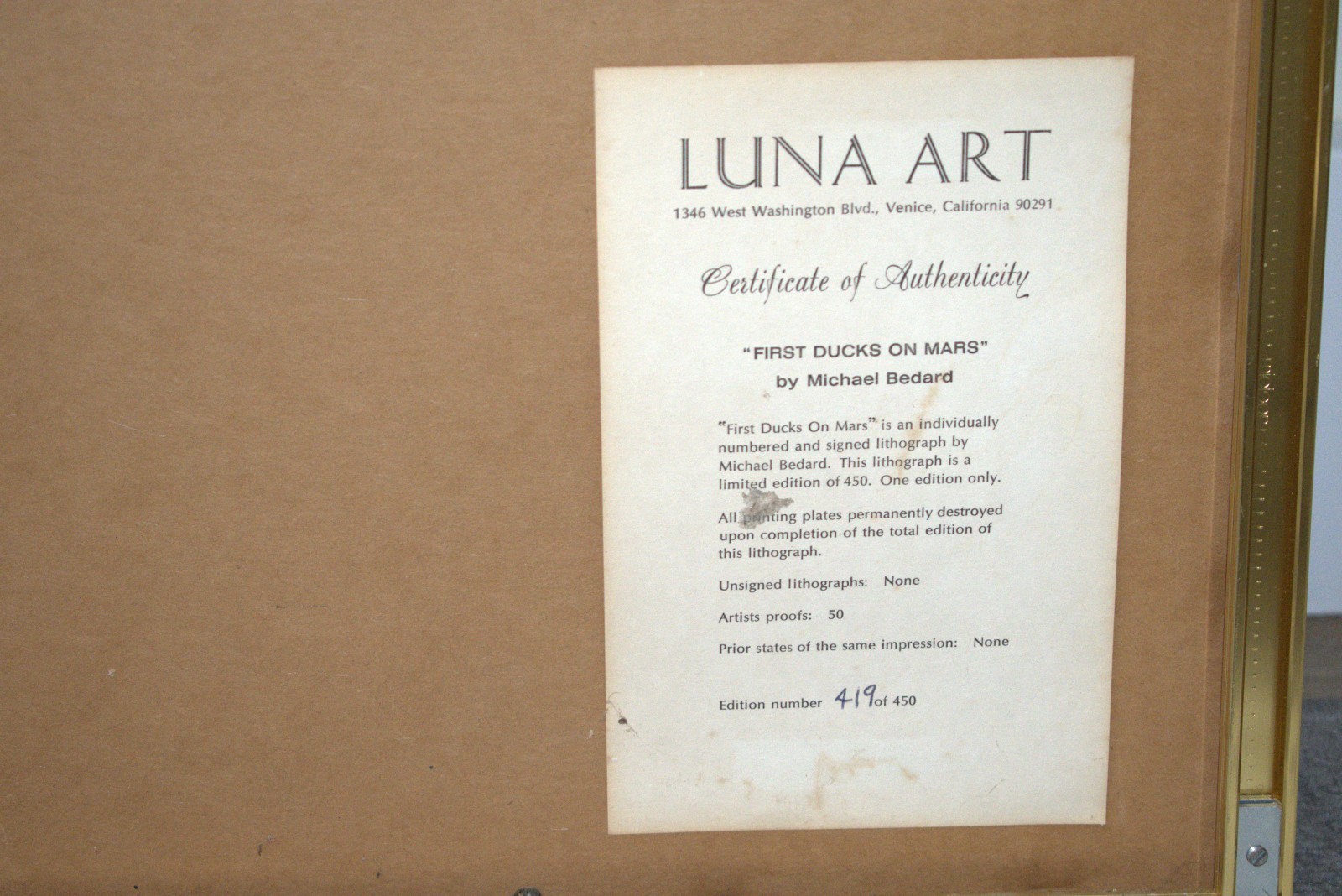 Michael Bedard «First Ducks on Mars» signed original w/ certificate 419/450