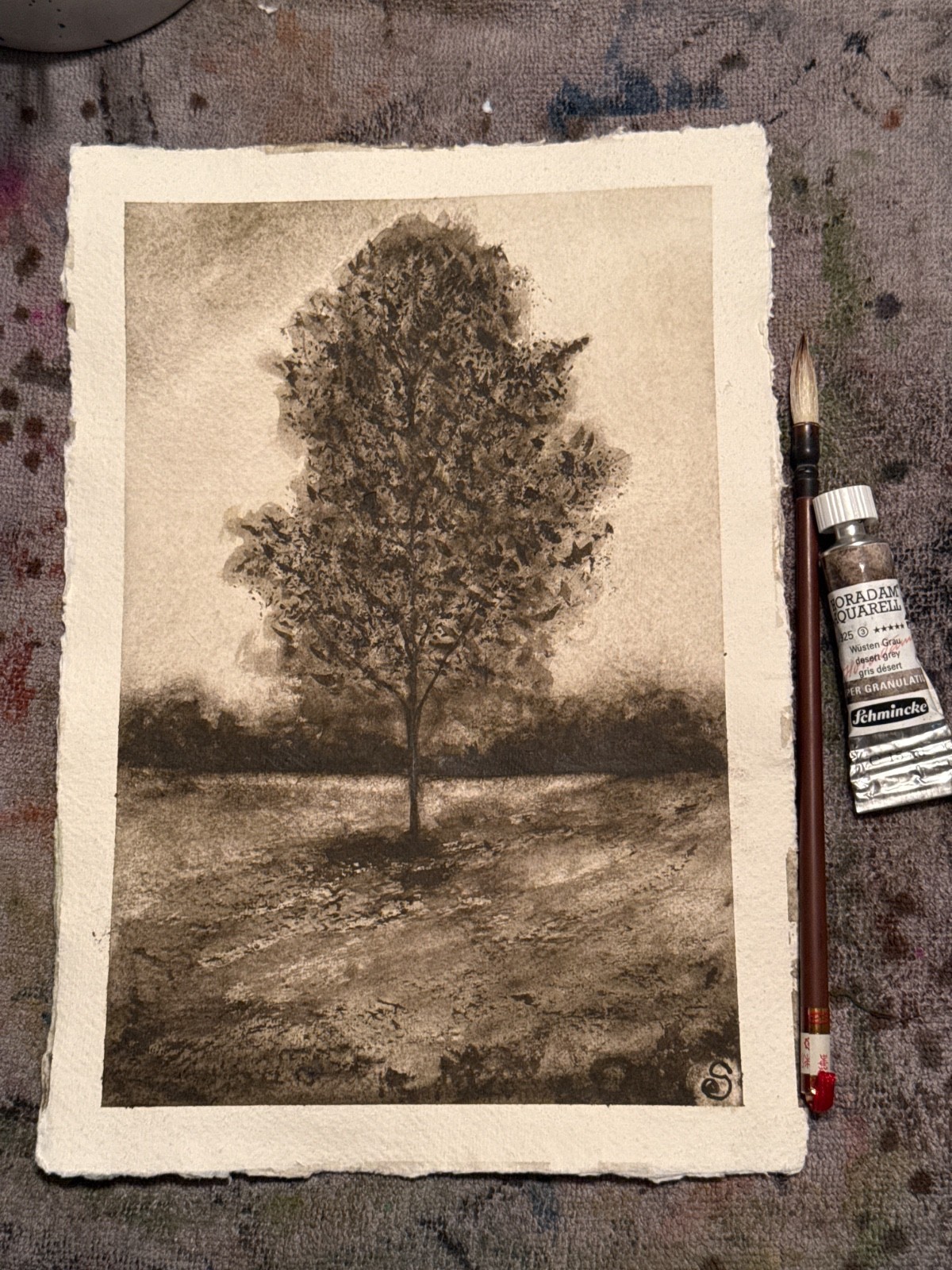 Fine Art 8×12 «I Stand Alone» Moody Tree Landscape Watercolor Painting. Signed.