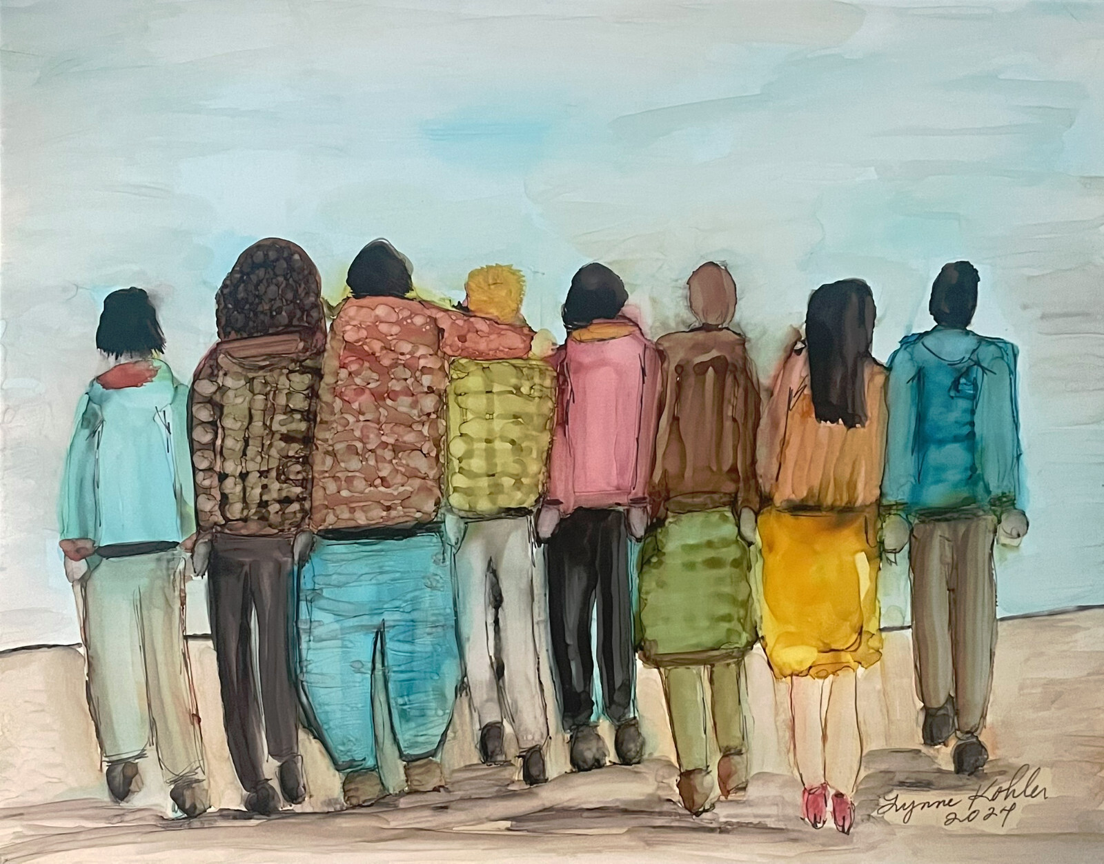 Original 11×14″ friends people figures painting by Lynne Kohler