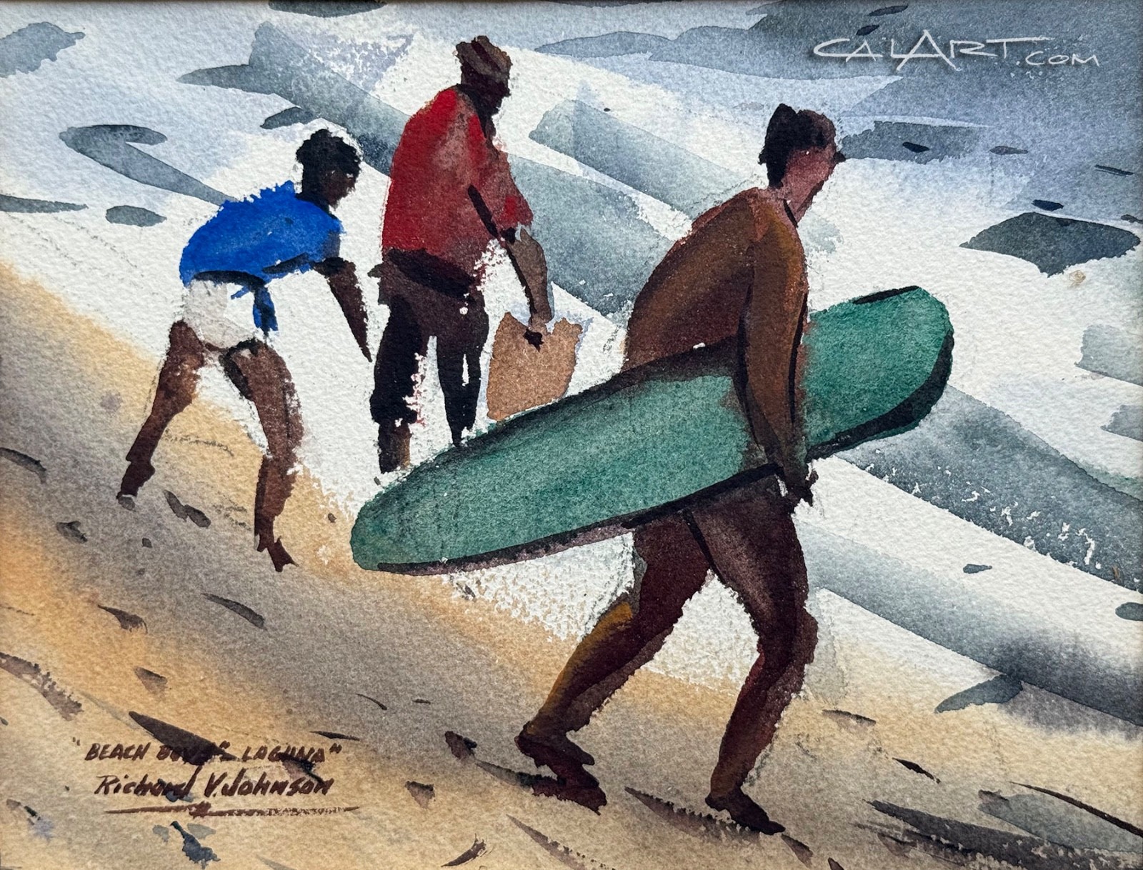 1960s «Beach Boys Laguna» CaLiFoRnia Surfers Regionalist Scene Watercolor