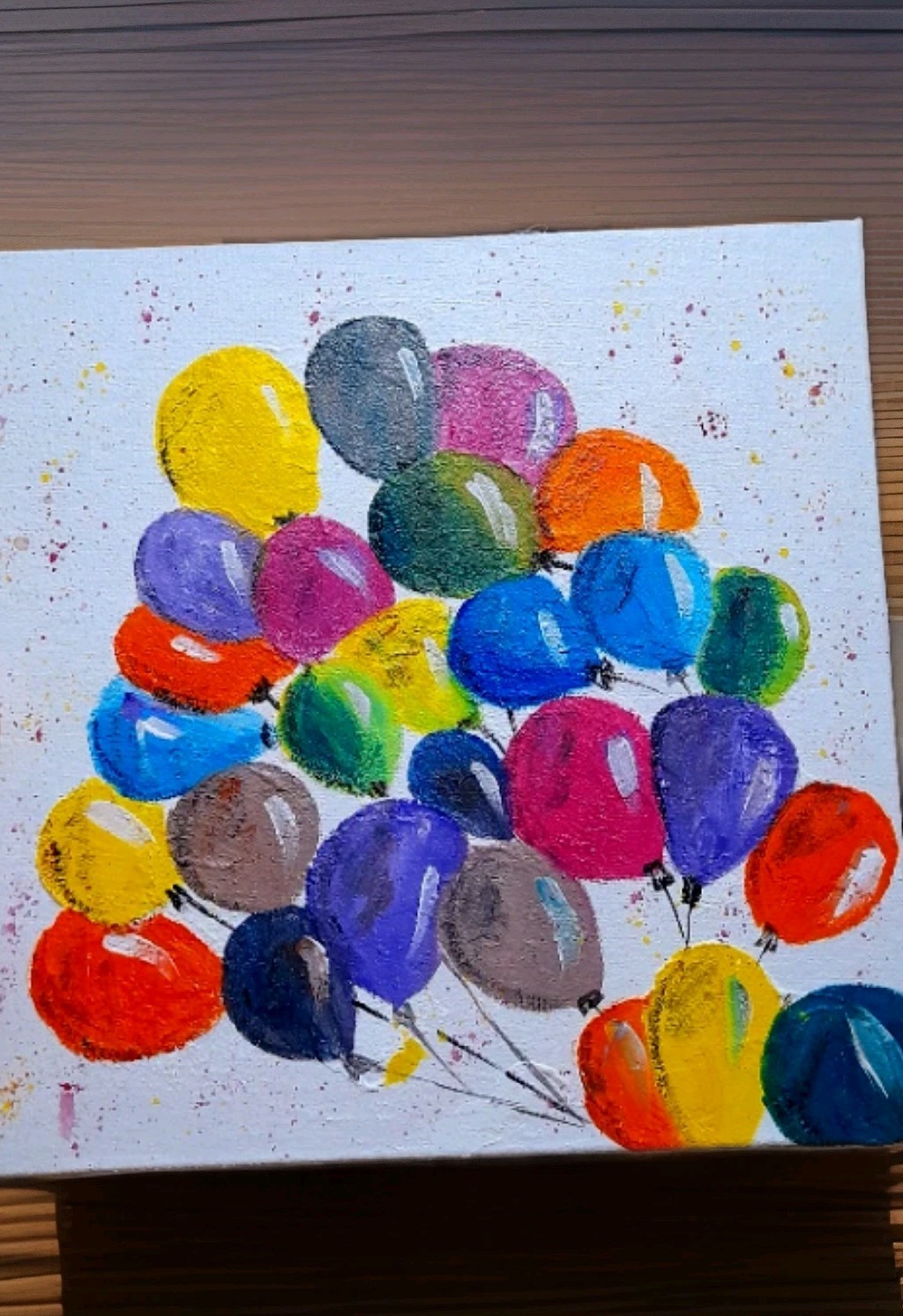 Original Painting Balloon Colorful Kids Holiday Happy Birthday Artwork